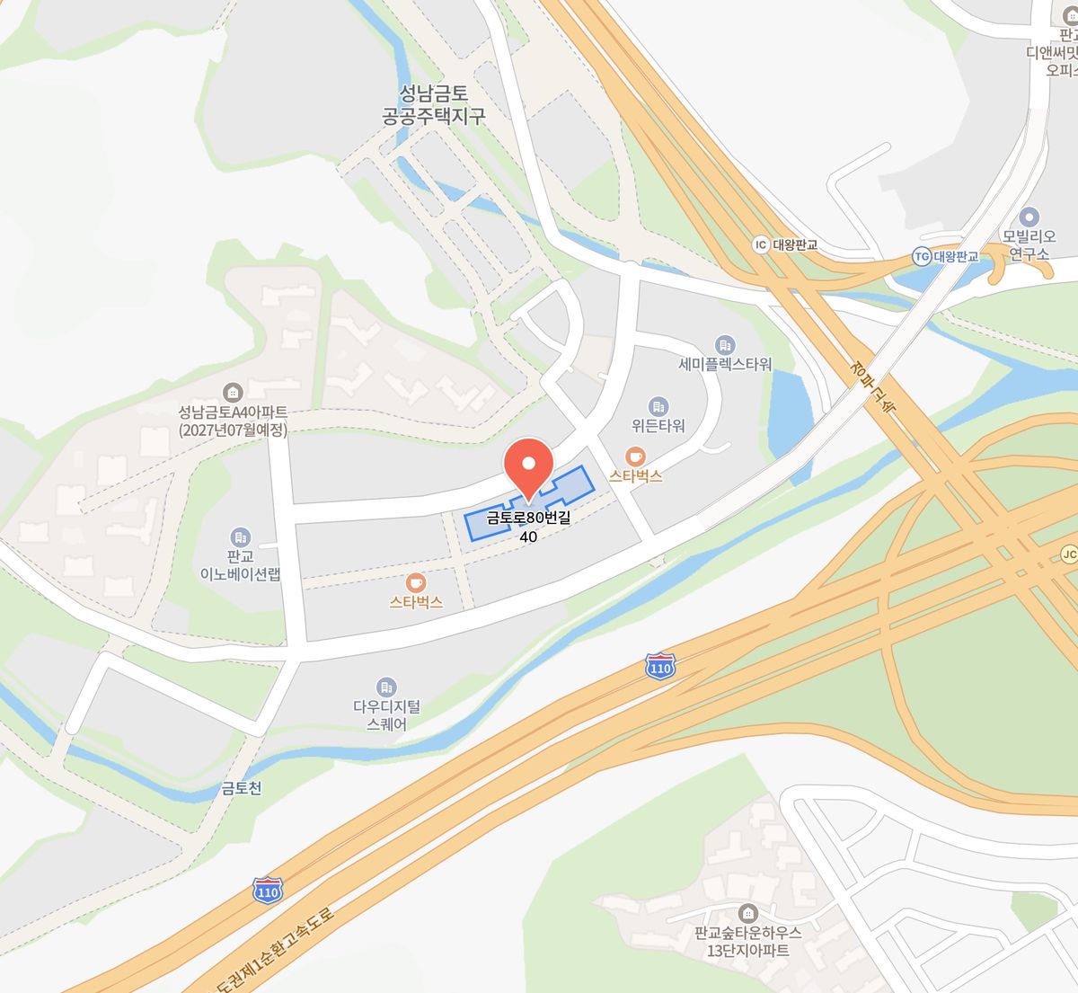 판교 캠퍼스(금토로80번길 40) 위치 지도